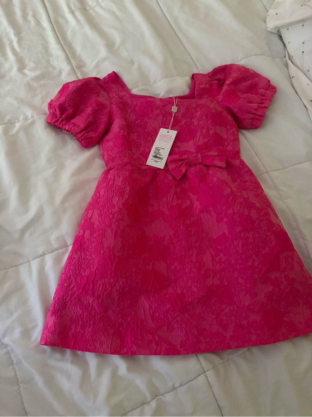 Lilly Pulitzer Hot Pink Floral Jacquard Puff Sleeve Dress with Bow